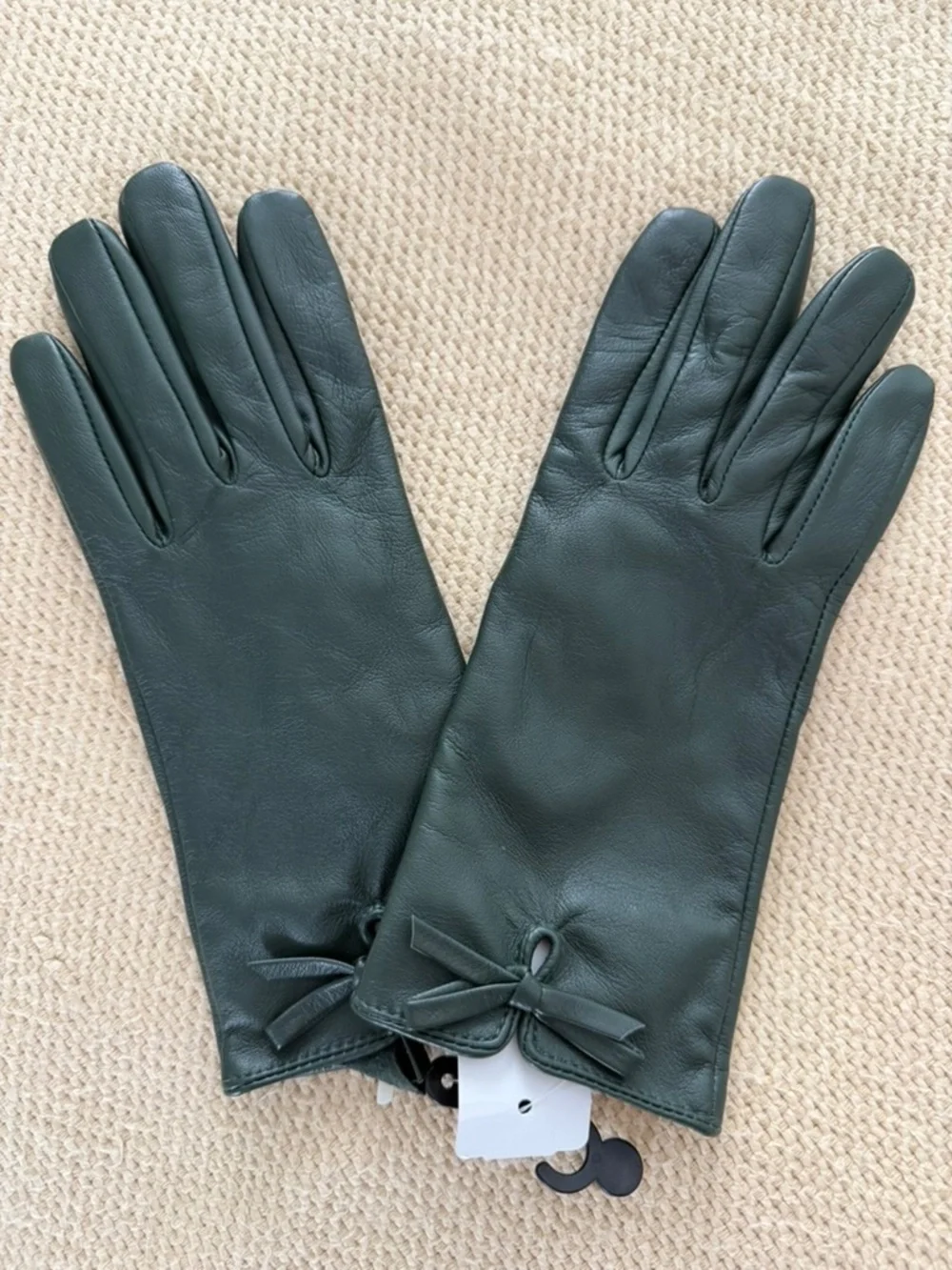 Brooks Brothers Womens Green Leather Gloves Size S 6.5 Bow Accent NWT